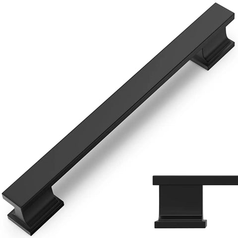 10 Pack 5 Inch Hole Centers Matte Black Cabinet Handles And Drawer Pulls, 6 Inch Overall Length, 0.5 Inch Width, 1.1 Inch Projection