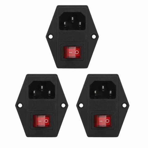 Three Piece AC Power Socket Switch With Built In Light Four Pin For 3D Printer CNC Machine Electronics Enclosure Power Supply