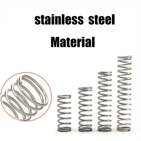 Stainless steel compression springs assortment; multiple springs in varying sizes