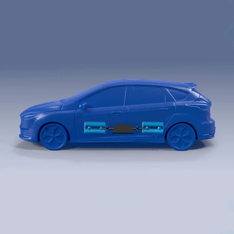 Cionyce 2-Pcs bore rigid coupling set, aluminum alloy, 6.35mm shaft, light blue, shown inside a blue toy car model
