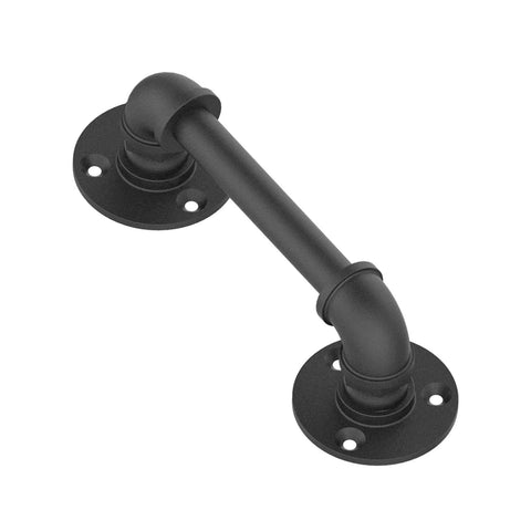 9.6 Inch Pipe Barn Door Pull Handle In Black Rustic Industrial Finish shown against white background