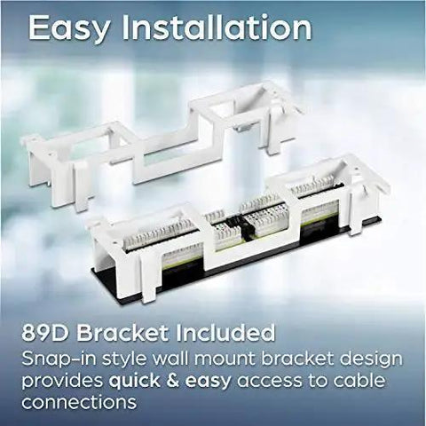 Easy installation 89D bracket included with 12 Port Cat6 Unshielded Patch Panel Wall Mount for vertical or horizontal install