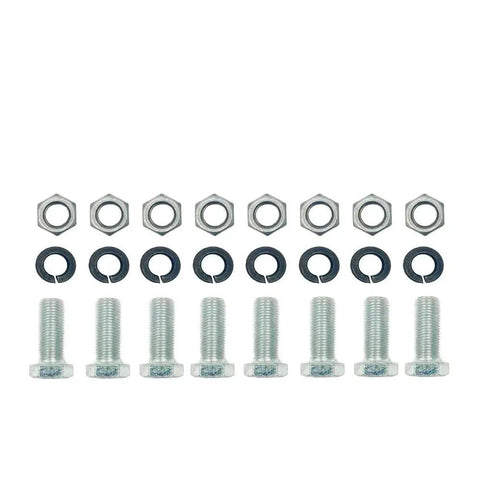 Trailer brake mounting hardware kit with silver hex nuts, split lock washers, and bolts