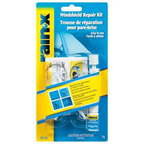 Windshield Repair Kit From Rain X For Chips Cracks Bulls Eyes Stars And Laminated Glass With Advanced Resin Formula Color Clear, packaging view.