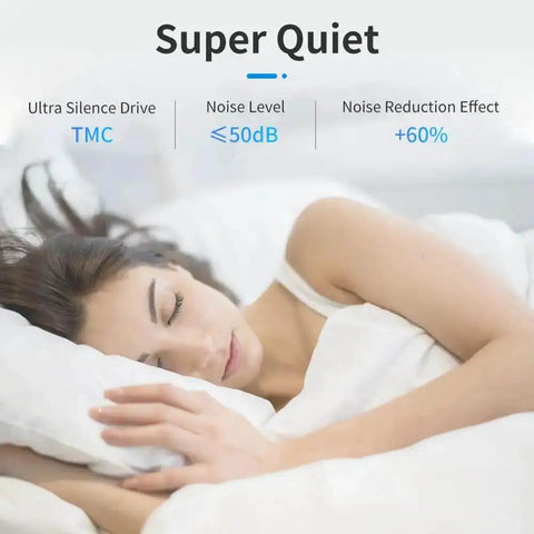 Woman sleeping peacefully showcasing the Upgraded Silent Mainboard With TMC2225 Drivers For Ender 3 Series 3D Printers under 50dB