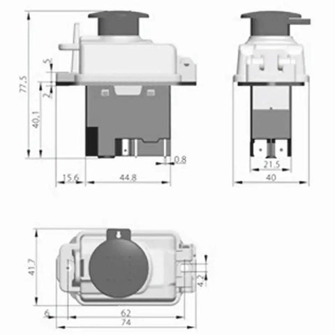 Dimensions of Five Pin 120V 16A Industrial Electromagnetic Switch With Waterproof PVC Cover