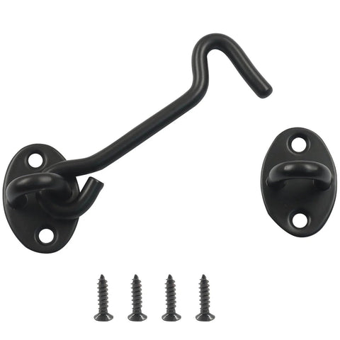 Two Pack Privacy Hook And Eye Latches, 4 Inch Stainless Steel Barn Door Latch with screws, Black Door Lock Hardware