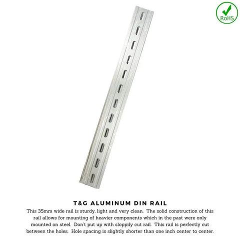 Three Piece Heavy Duty DIN Rail Slotted Aluminum RoHS Compliant Mounting Rail Kit, 12 Inch Length, 35mm Width, front view