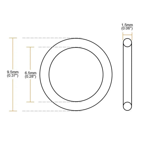 Diagram of Silicone O Rings Kit 9.5mm OD 6.5mm ID 1.5mm Cross Section For Quick Fixes On Your Compressor Valves And Pipes White VMQ Gasket