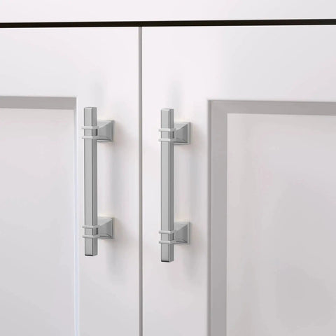 Ten Pack Brushed Nickel Cabinet Pulls Center To Center 128mm 7.5 Inch Overall Length 192mm Satin Nickel Modern Square Drawer Handles