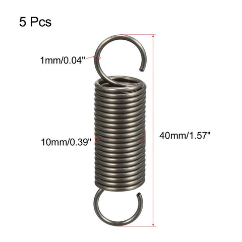 5 Pack Extended Tension Springs With Dual Hooks, Spring Steel, 0.04 In Wire, 0.39 In Outer Diameter, 1.57 In Free Length, Nickel Plated
