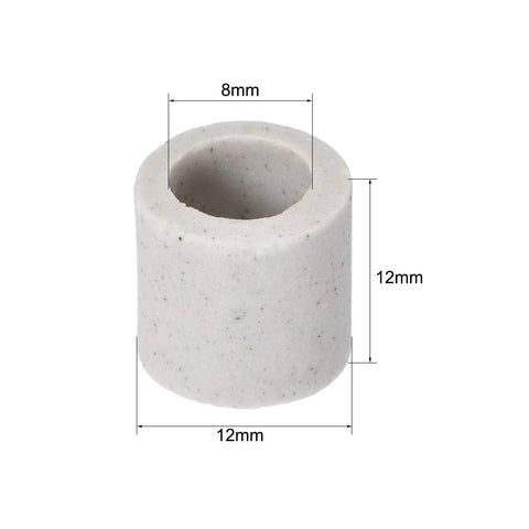 Ceramic insulation tube, 8mm bore, 12mm outer diameter, 12mm tall; white alumina porcelain insulator