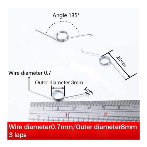 5-pack stainless steel torsion springs, 0.7mm wire, 8mm OD, 25mm length, 135° bend, Amazon