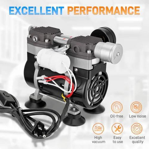Oil-free lab vacuum pump, 50 L/min, 3-port, with switch, pressure gauge, silencer, 110V, rubber feet
