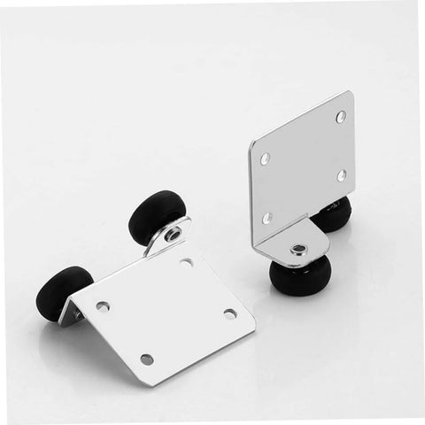 Sliding Glass Door Roller Pulleys Set For Wardrobe And Cabinet Tracks, heavy duty steel rollers, silver, two units front view.