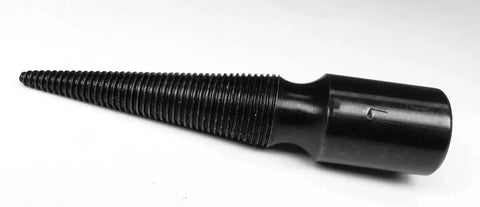 Lathe Spindle With Three Eighths Inch Arbor Hole Friction Grip To Shaft Left Hand Threaded Three And A Half Inch Overall Length Cold Rolled Steel Anodized Black Finish, side view