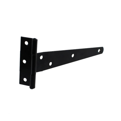 Rustproof T Strap Heavy Duty Shed Door Hinge in black carbon steel, 70x150x25mm, for barn doors and gates, 12-60 kg capacity