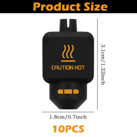 Front view of 10 Pack Silicone Sock For P2S 3D Printer Hotend Cover Nozzle Boot with size dimensions and caution marking.