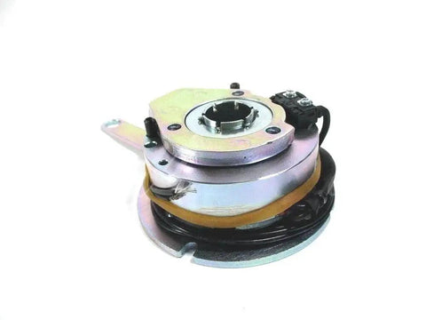 Close-up view of a metal electromagnetic brake unit for scooters and wheelchairs with mounting flange and coil.