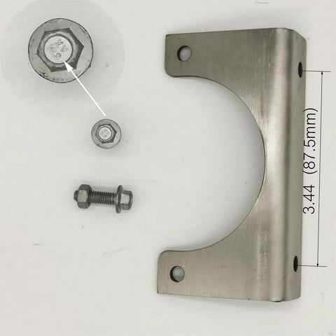Front view of stainless steel brake booster vacuum pump mounting bracket with bolt and nuts