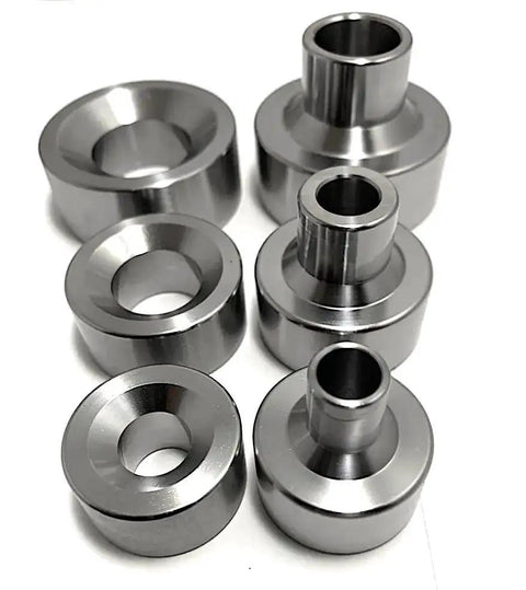 Dimple Die Set, 3 Piece, One Half Inch, Three Quarter Inch, One Inch, Bolt Together Or Hydraulic Press, made of SAE 8620 steel