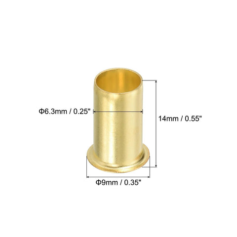 Brass compression insert for 3/8 in tube OD, flange-style, 14 mm tall, 9 mm outer diameter, 6.3 mm bore