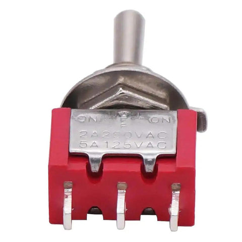 Front view of Mini Momentary Toggle Switch SPDT 3 Position On Off On Waterproof Cap, 6 Pack Car Boat Switches AC 5A at 125V, 2A at 250V MTS-123-MZ