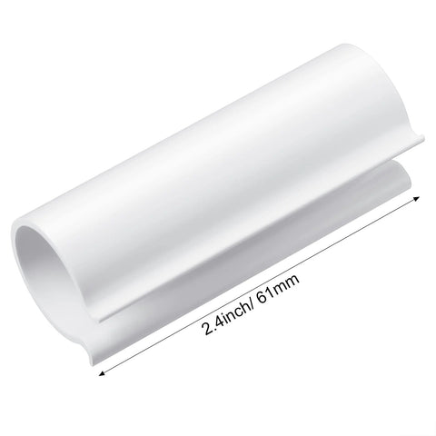 White PVC pipe clip, 2.4 inch (61 mm) long, fits 1/2 inch pipe, for pool covers, greenhouses, row covers.