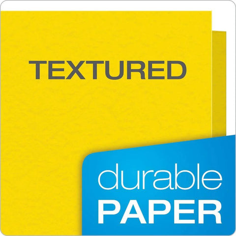 Textured front of Two Pocket Folders With Fasteners Yellow Letter Size 25 Per Box 135 Sheet Capacity Built In Two Prong Fasteners