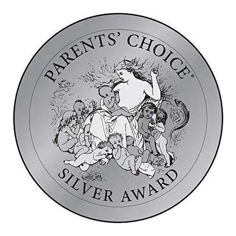 Silver Parents' Choice Award medal featuring a mother with children.