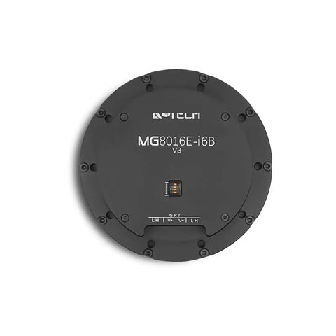 MG8016E-i6B dual-encoder planetary gearbox, round black housing, front view with encoder port