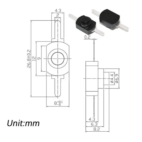 Diagram of Black Latching Mini On Off Push Button Switch Self Lock Micro Switch 2 Pin DC 30V 1A for Flashlights DIY Projects
