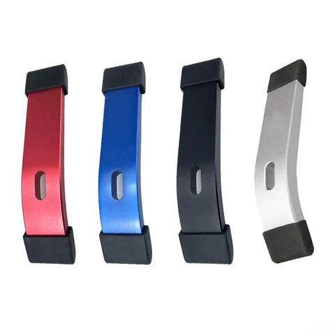 Four aluminum T-slot clamps in red, blue, black, and silver, showcasing the Flush Mount T Slot Clamp For Woodworking design.