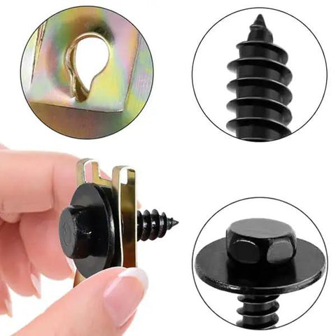 Close-up of screws and bolts from All In One Car Fastener Kit With 100 Pieces Screws Bolts Undertray Clips Plastic Rivets U Nuts Engine