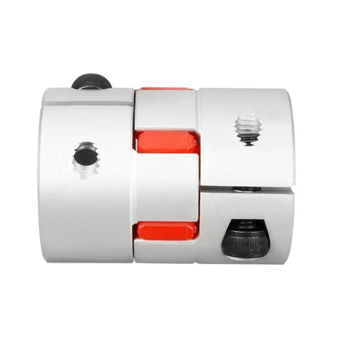 8mm To 19mm Shaft Plum Shaped Coupling Coupler, 40mm Diameter, 55mm Length, Aluminum+PU, Silver Tone and Red, Side View