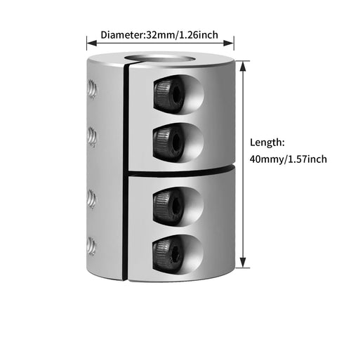Sinoblu aluminum clamp rigid coupling, D32 x L40, bore 10–15 mm, with M5 screws for servo/stepper motors