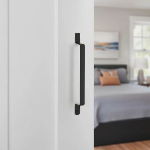 4 Pack 7.87 Inch Black Barn Door Handles Built To Last Heavy Duty Rustic Metal Cabinet Pulls For Sliding Doors Gates Fences Garage Shed Closet Drawer Indoor Outdoor Use on white door