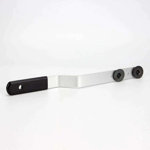 Sixteen Inch Duct Stretcher With Offset Handle For Ductwork And Sheet Metal, metal tool, side view showing handle and sliding washers