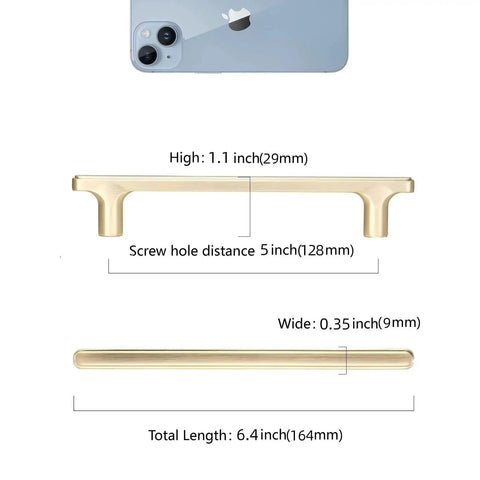 10 Pack 5 Inch Hole Centers Brushed Brass Cabinet Handles Gold Finished Kitchen Cabinet Pulls 6.45 Inch Overall Length