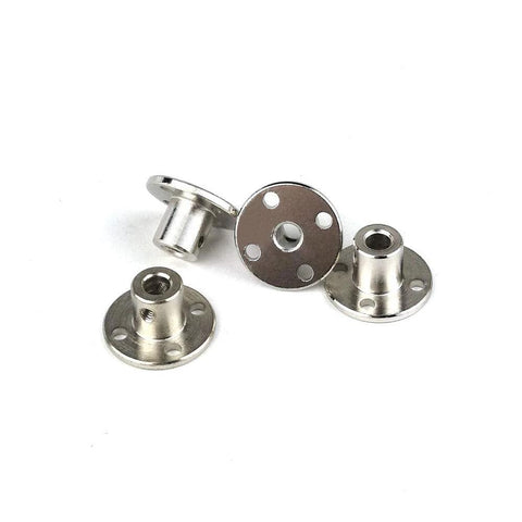 Four 5mm rigid flange shaft couplings, metal flanged bases with four mounting holes