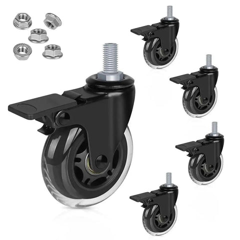 3 Inch Swivel Stem Casters With Locking Brakes Threaded 3/8-16UNC Stud Heavy Duty Caster Replacement for office chairs pack of 5