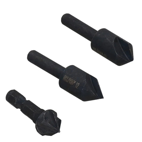 3 Piece Countersink Drill Bits Set For Soft Metal And Wood, 70 Degree And 90 Degree Countersinks, Pro Grade Hardened And Tempered Steel, Tapered Bits