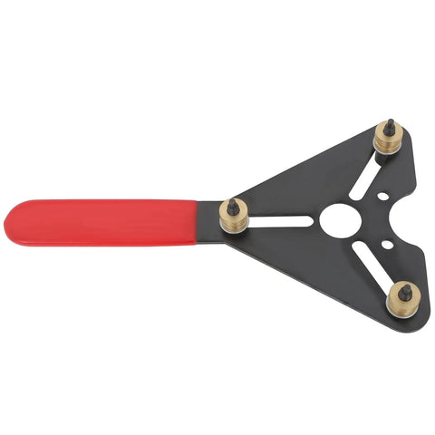 ROADFAR A/C clutch holding tool with red handle and black triangular plate featuring three brass posts