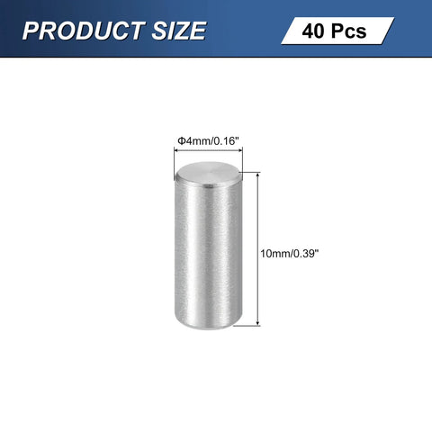 40-Piece M4 Dowel Pins Set, 10mm Long, 304 Stainless Steel Cylindrical Parallel Pins, single pin with dimensions