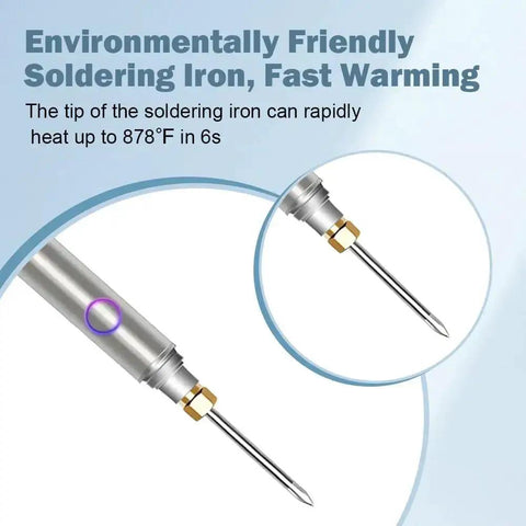 Environmentally friendly soldering iron tip with focus on fast warming to 878°F in 6 seconds, close-up view.