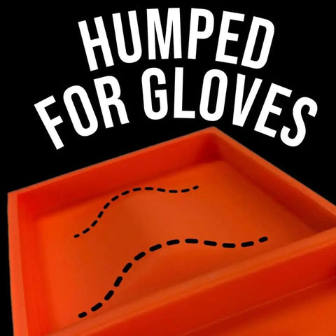 Close-up of an orange Glove Friendly Utility Rack Tray With Raised Center For Small Parts Heavy Duty Polymer Bucket Organizer For Lineman Buckets Easy One Hand Grabbing Of Nuts Bolts And Connectors On Elevated Jobs