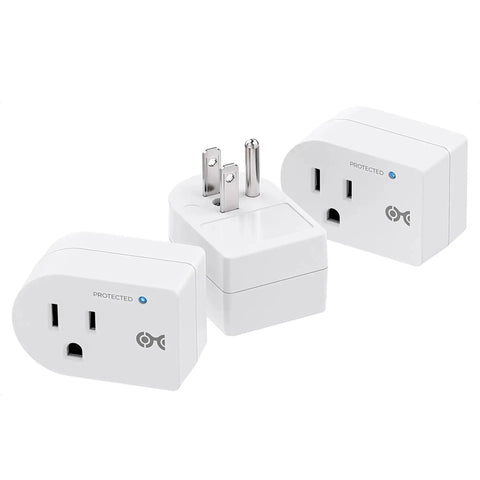 Front view of 3 Pack Non Blocking 750 Joules Surge Protector With 500V Clamping Voltage, Single Outlet Wall Outlet, 15A 1875W, ETL Listed, Compact White Power Protector For Home Office And Electronics