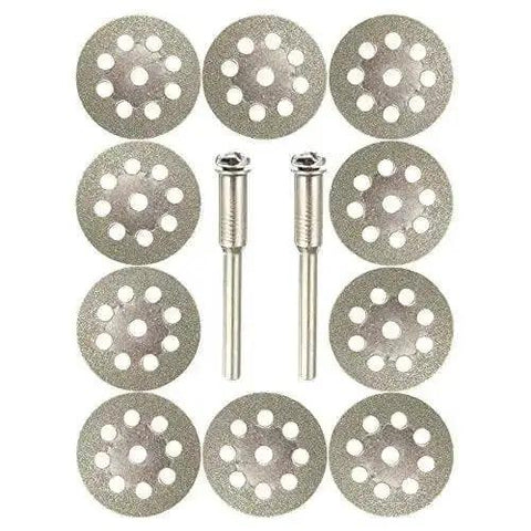 Diamond Cutting Wheel Set For Rotary Tools With 10 Diamond Cutting Wheels, 1 Cylinder Diamond Bit, And 2 Mandrels 1/8 Inch Shank