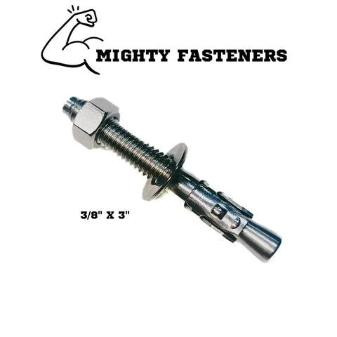 Wedge Anchors Heavy Duty 304 Stainless Steel Expansion Bolts For Concrete And Masonry Corrosion Resistant Durable Construction Three Eighths Inch By Three Inch Size Five Pack Ideal For Structural Mounts And Heavy Equipment Secure Anchoring.