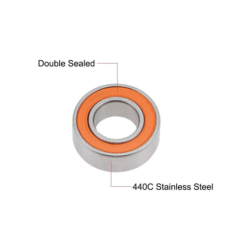AXK double-sealed bearing with orange seal, 440C stainless steel outer, front view